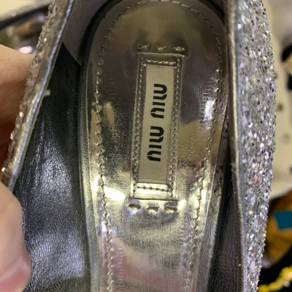 Miu Miu by Prada Glitter Peeptoe Heels, Size 10 - Picture 6 of 6